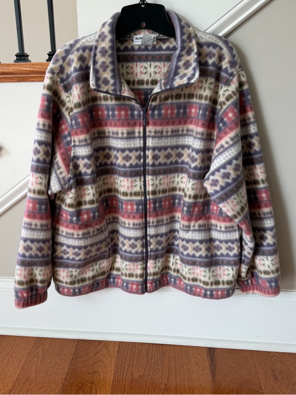 Alfred Dunner Fleece Pastel Full Zip Jacket Pink Blue Green  Size PL